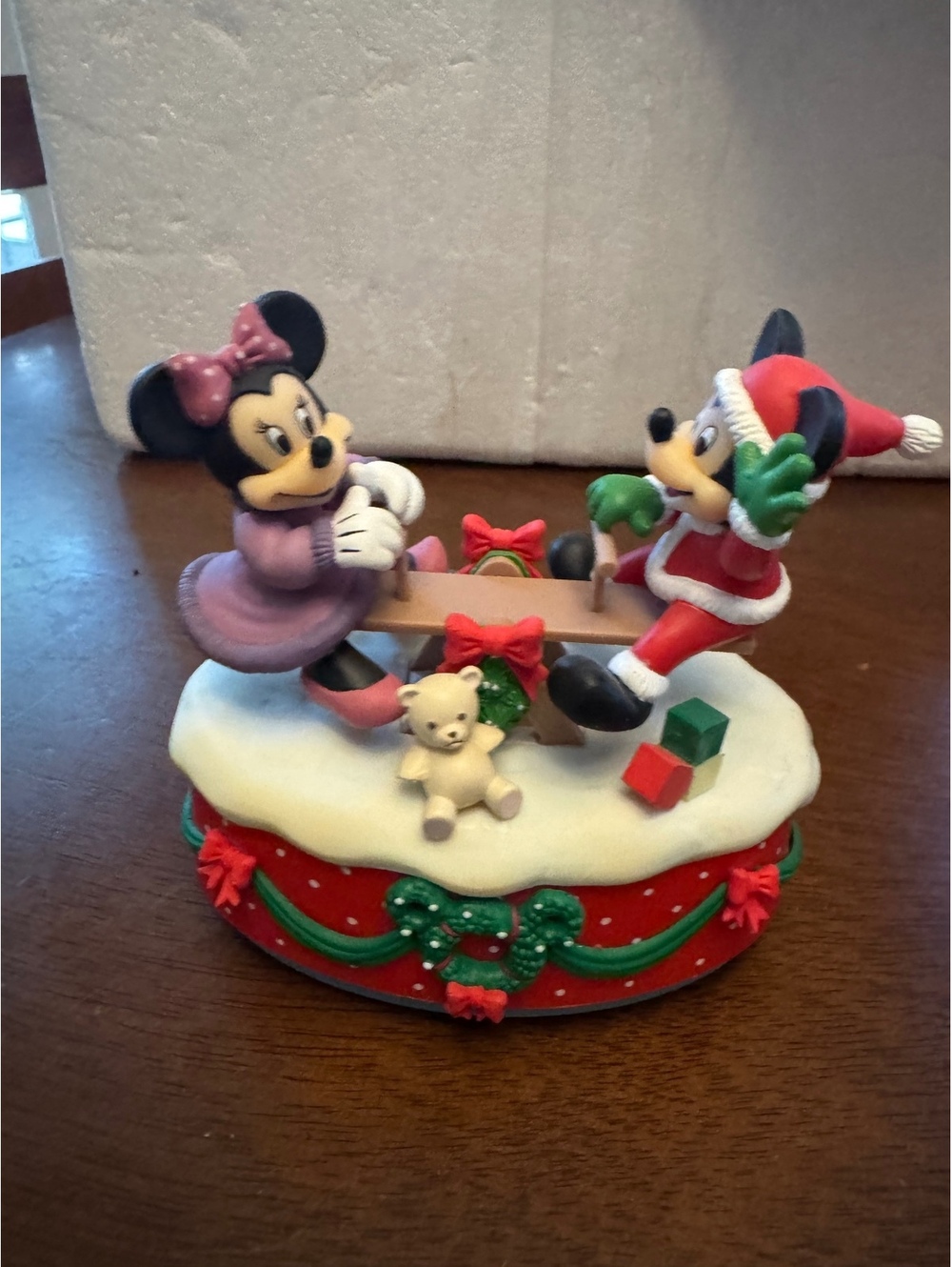 Vintage Enesco Disney Mickey Minnie Teeter Totter Tidings Musical w/ Box Works